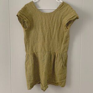 Pillar by Allison Wonderland. Backless Linen Romper. Green and Yellow